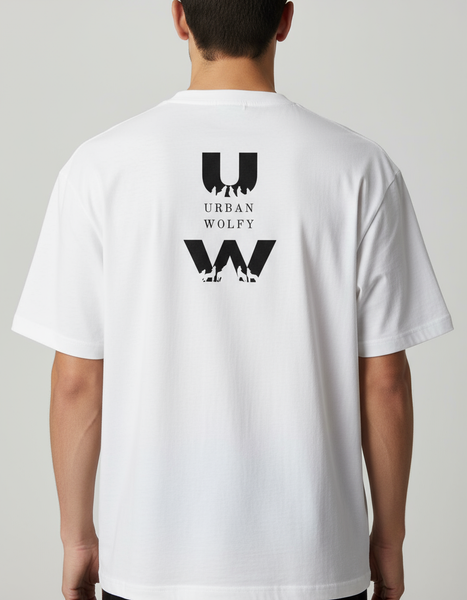 Oversized White Cotton T‑Shirt — Wolf Back Print (Copy)