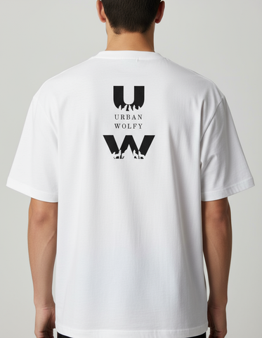 Oversized White Cotton T‑Shirt — Wolf Back Print (Copy)